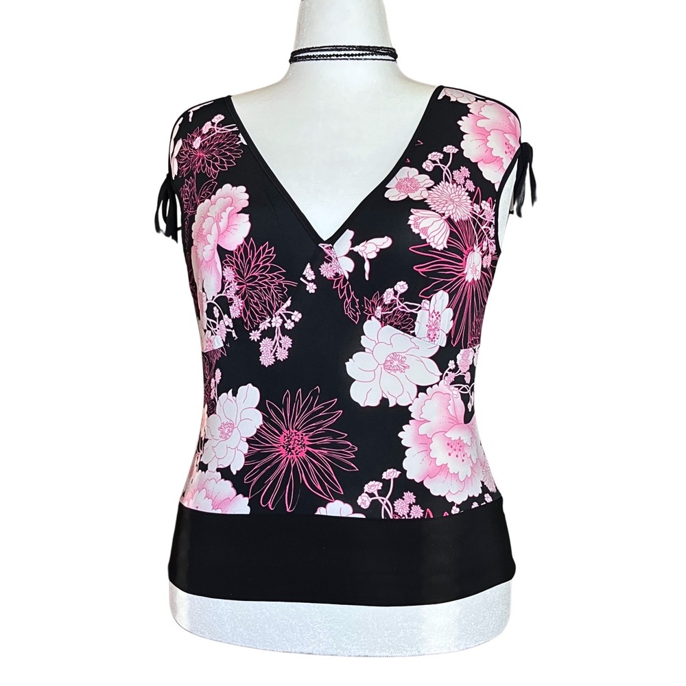 Vintage Y2K Torrid Black Pink Floral Top Fairycore Bows L/XL Whimsigoth Fairy